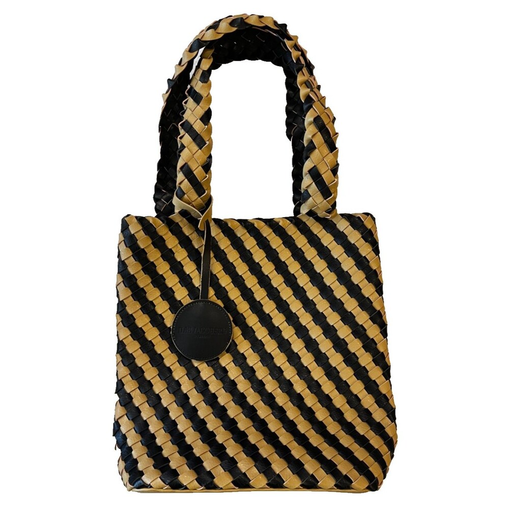 Ilse Jacobsen Woven Tote Bag Purse Black and Tan Incense Weave Reversible